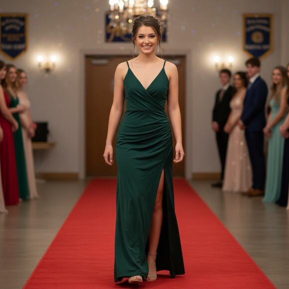 Hello Molly Dresses & Skirts - Hello Molly Maxi Dress Green Satin Wrap Slit Formal Evening Size Small USA